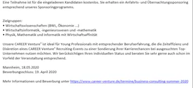 CAREER Venture business & consulting summer 2020 - Jetzt bewerben und zahlreiche Top-Unternehmen am 18. Mai 2020 in Mannheim kennenlernen
