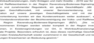 Positive Bilanz der regionalen Volks- und Raiffeisenbanken