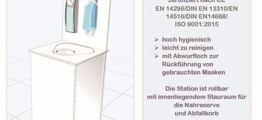 Neu entwickelte mobile Hygienestation mit antibakterieller Oberfläche