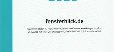 Fensterblick als TOP-DIENSTLEISTER 2020 von ProvenExpert ausgezeichnet