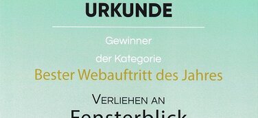 Fensterblick gewinnt beim 2. Wiener Fensterkongress in der Kategorie „Bester Webauftritt“