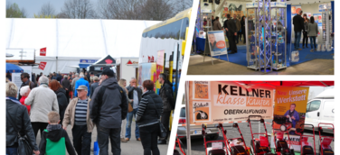 Menschen und Stände auf einer Gewerbeschau