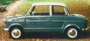 Der NSU Prinz I-II in der Farbkombination Blau-Weiß (1958)