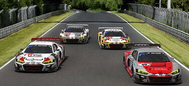 Audi R8 LMS #40 (Audi Sport Team Scherer PHX), Mike Rockenfeller/Timo Scheider/Martin Tomczyk; Audi R8 LMS #1 (Audi Sport Team Scherer PHX), Mattia Drudi/Ricardo Feller/Dennis Lind/Frédéric Vervisch; Audi R8 LMS #39 (Audi Sport Team Land), Christopher Haase/Christopher Mies/Patric Niederhauser; Audi R8 LMS #22 (Audi Sport Team Car Collection), Luca Engstler/Max Hofer/Gilles Magnus/Dennis Marschall