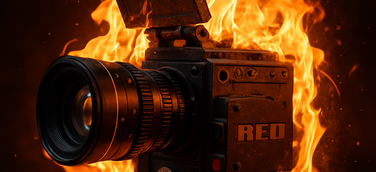 Eine brennende Red Digital Cinema Kamera 