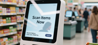 Modernes SB-Kassensystem in einer stilvollen Einzelhandelsumgebung