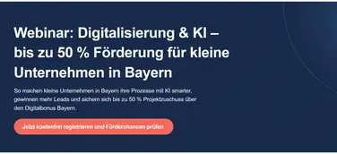 Webinar-Banner von Fink Digital und Studio 9 mit zwei Referenten. Thema: KI für bessere Erreichbarkeit, Prozesse, Leads und IT-Sicherheit sowie bis zu 50 % staatlicher Zuschuss. Termin: 15.07.2026 um 10:00 Uhr.