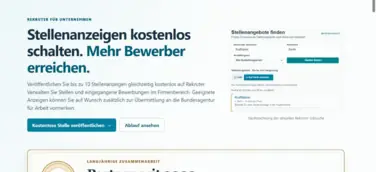 Die Unternehmensseite zeigt den kostenlosen Einstieg und die Rekruter-Jobsuche. Zehn Anzeigen sind das kostenlose Grundkontingent.