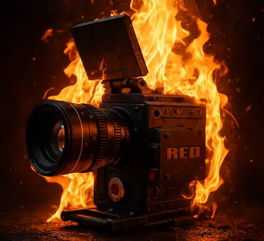 Eine brennende Red Digital Cinema Kamera 