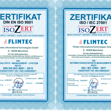 Flintec IT erhält Zertifizierung für Qualität und Informationssicherheit
