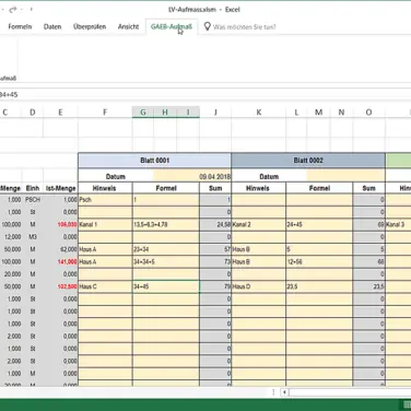 GAEB-Online 2018: Excel-Aufmaße nach REB 23.003