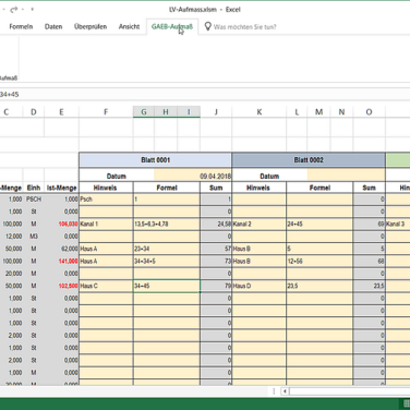 GAEB-Online 2018: Excel-Aufmaße nach REB 23.003