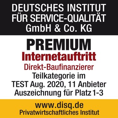 Direkt-Baufinanzierer DISQ-Studie: Premium-Auszeichnung für DTW | Immobilienfinanzierung