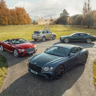 Bentley Motors Ltd. Von links nach rechts: Bentley Continental GT Convertible, Bentley Continental GT, Bentley Bentayga, Bentley Flying Spur