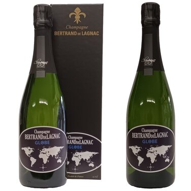 Die Flasche Bertrand de Lagnac Globe Brut mit und ohne Gechenkverpackung