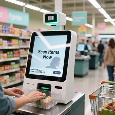 Modernes SB-Kassensystem in einer stilvollen Einzelhandelsumgebung