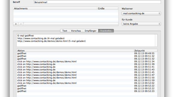 Contact King 4.1 ermittelt Klickraten beim E-Mailversand