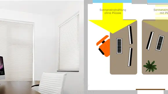 Plissees auch im Büro als Blendschutz und Fensterdekoration nutzen