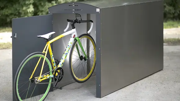 Fahrradbox aus Edelstahl - Fahrradgarage aus Holz