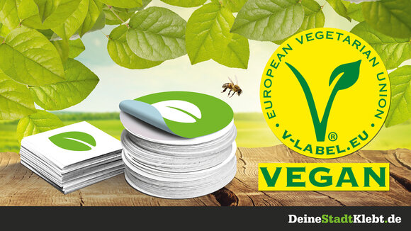 Aufkleber von DeineStadtKlebt mit dem V-Label ausgezeichnet