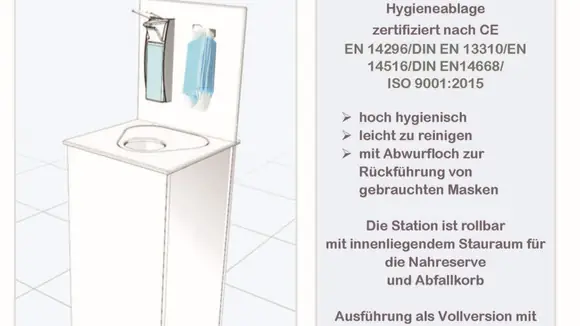Neu entwickelte mobile Hygienestation mit antibakterieller Oberfläche