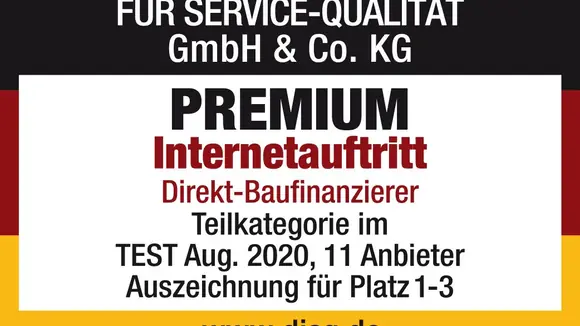 Direkt-Baufinanzierer DISQ-Studie: Premium-Auszeichnung für DTW | Immobilienfinanzierung