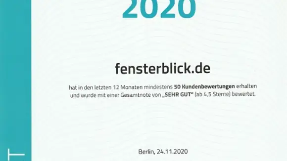Fensterblick als TOP-DIENSTLEISTER 2020 von ProvenExpert ausgezeichnet