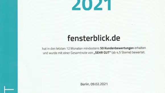 Fensterblick als TOP-DIENSTLEISTER 2021 von ProvenExpert ausgezeichnet
