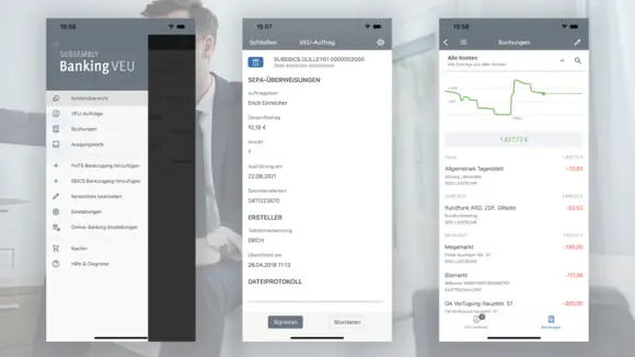BankingVEU ermöglicht die Verteilte Elektronische Unterschrift via EBICS und SRZ Freigaben via FinTS.
