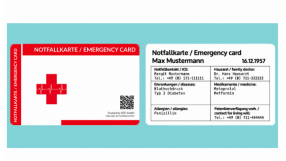 Notfallkarte im Scheckkartenformat - die Karte, die Leben retten kann