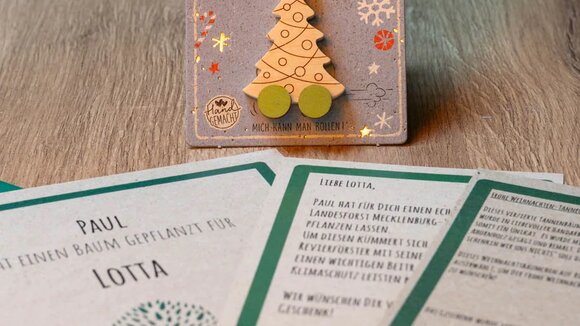 Baumpflanzzertifikate und kleines Geschenk 