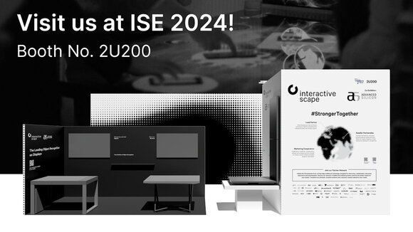 3D-Darstellung des Booths No. 2U200 in Halle 2, welches sich Interactive Scape und Advanced Silicon teilen.