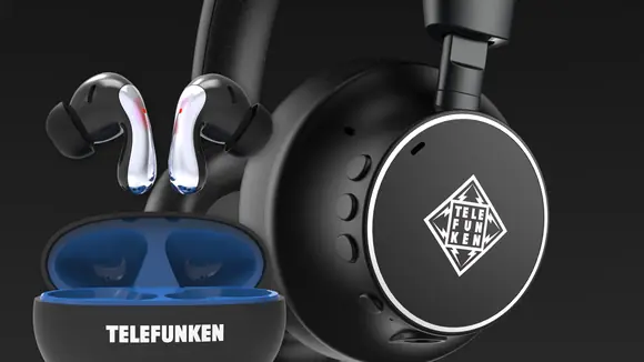 Over-Ear Kopfhörer im Hintergrund und Earbuds im Vodergrund mit jeweils TELEFUNKEN-Logo