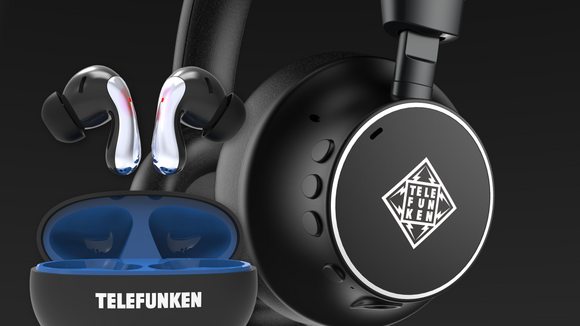 Over-Ear Kopfhörer im Hintergrund und Earbuds im Vodergrund mit jeweils TELEFUNKEN-Logo