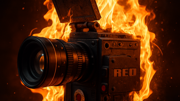Eine brennende Red Digital Cinema Kamera 