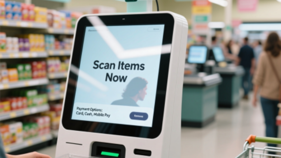 Modernes SB-Kassensystem in einer stilvollen Einzelhandelsumgebung