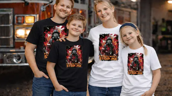Familie mit Feuerwehr Fan Shirts