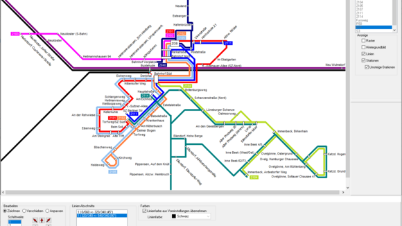 Screenshot PTraffic-Pro, Liniennetzplan-Editor