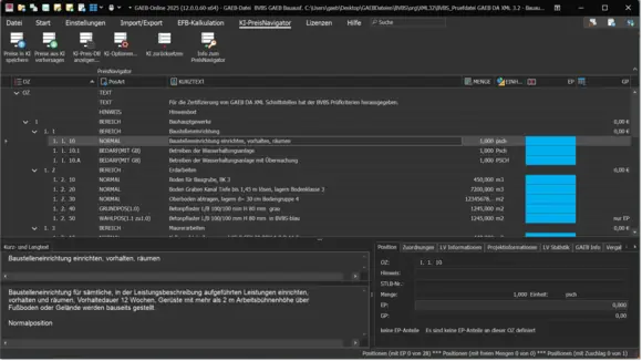 GAEB-Online 2025 im Darkmode