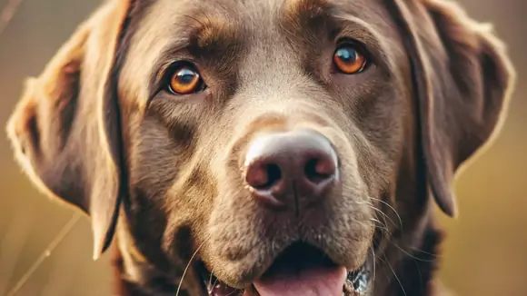 Schokoladenbrauner Labrador Retriever – der tierische Botschafter für den Online-Zoofachhandel Petkomfort.