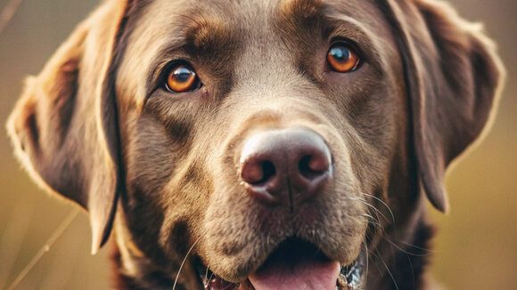 Schokoladenbrauner Labrador Retriever – der tierische Botschafter für den Online-Zoofachhandel Petkomfort.