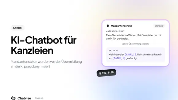 Mandantenschutz im Kanzlei-Chat: Name und Datum werden vor der Übermittlung an die KI durch Platzhalter ersetzt