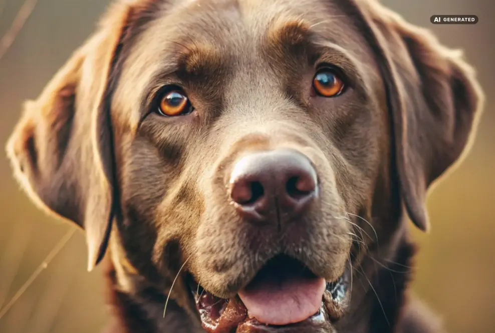 Schokoladenbrauner Labrador Retriever – der tierische Botschafter für den Online-Zoofachhandel Petkomfort.