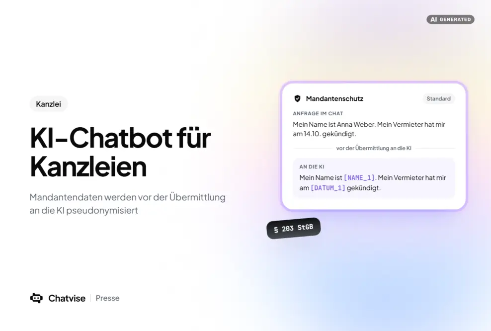 Mandantenschutz im Kanzlei-Chat: Name und Datum werden vor der Übermittlung an die KI durch Platzhalter ersetzt