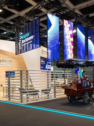 LED Mesh Panels, Messestand Intersystems, Messebau ISINGERMERZ